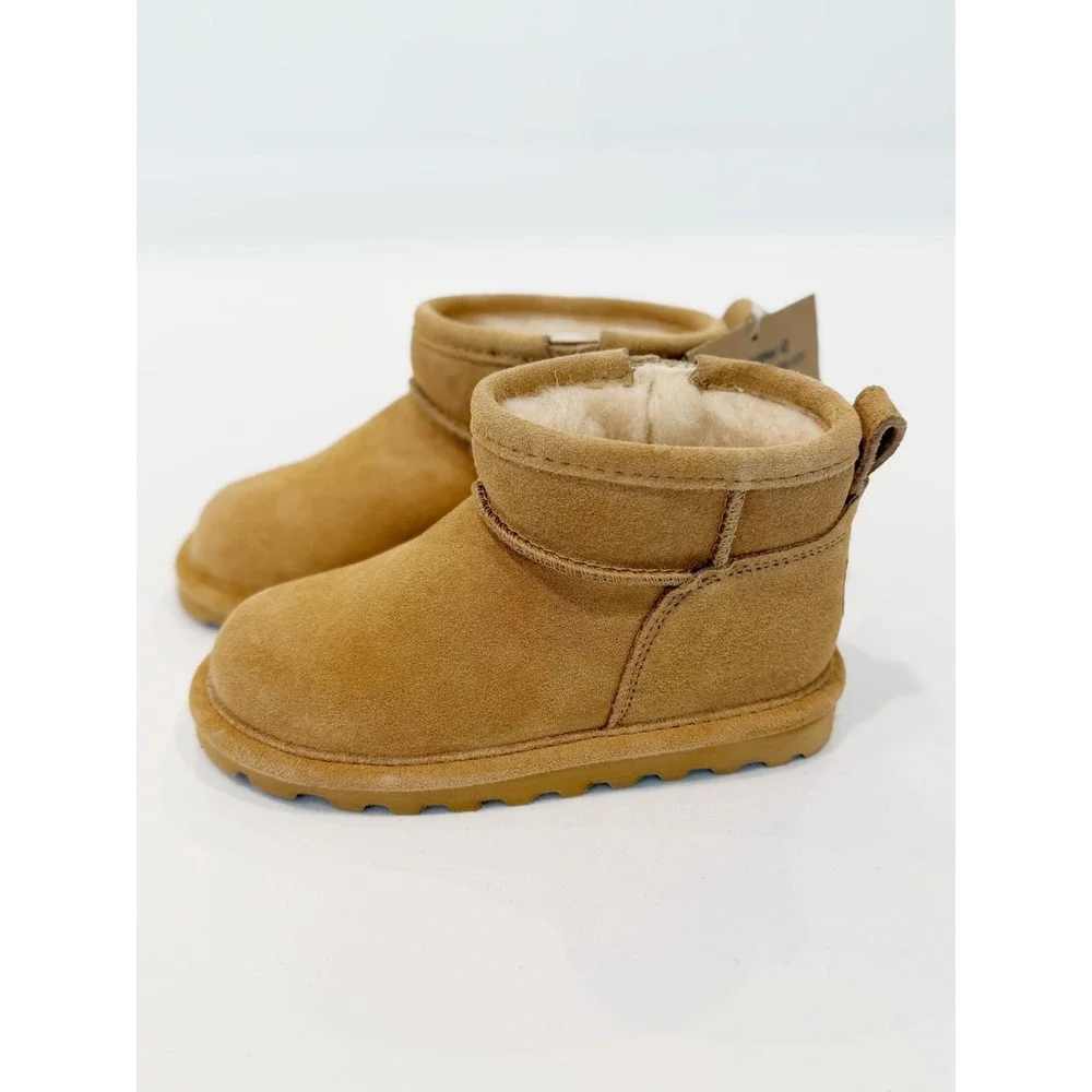 BEARPAW Shorty Toddler 10 Ankle Booties boots Brown Suede Logo Round Toe fur